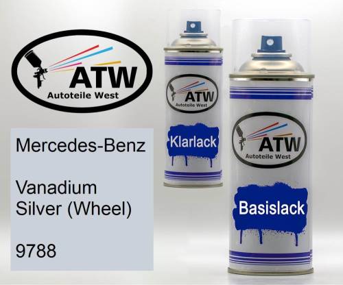 Mercedes-Benz, Vanadium Silver (Wheel), 9788: 400ml Sprühdose + 400ml Klarlack - Set, von ATW Autoteile West.
